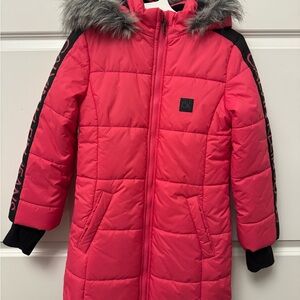 Calvin Klein Jeans Pink Puffer Jacket with Faux Fur Hood